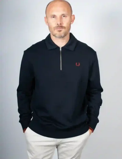 Picture of Fred Perry Mens Half Zip Collared Sweatshirt | Navy