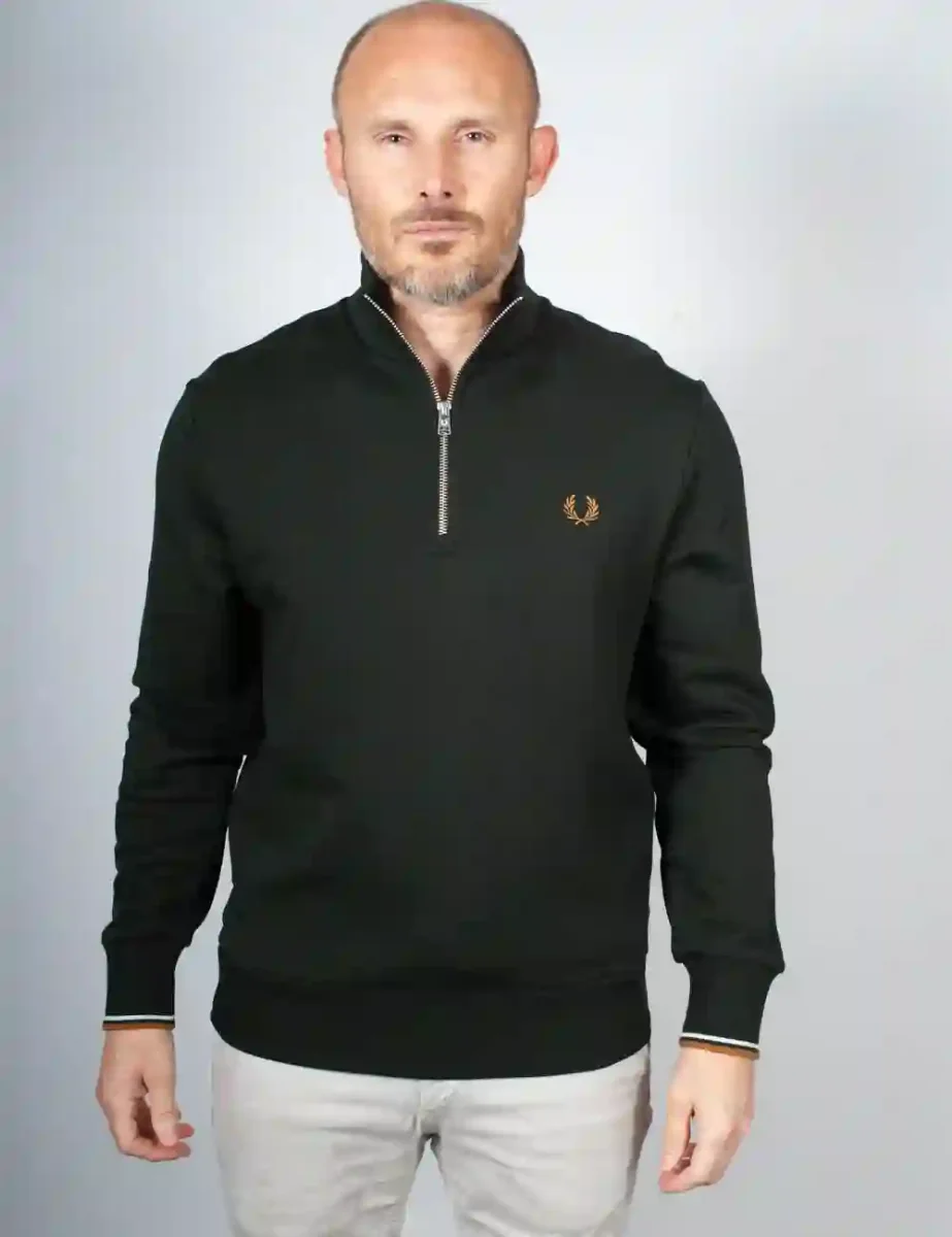 Picture of Fred Perry Mens Half Zip Sweatshirt | Night Green