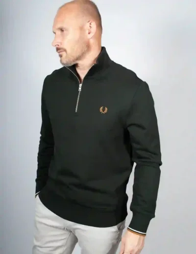 Picture of Fred Perry Mens Half Zip Sweatshirt | Night Green