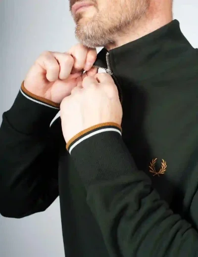 Picture of Fred Perry Mens Half Zip Sweatshirt | Night Green
