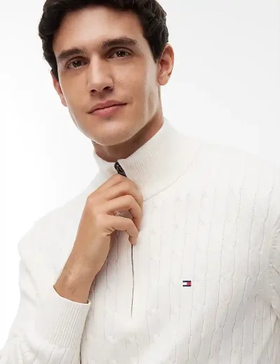 Tommy Hilfiger Cable Knit Quarter-Zip Jumper | Ivory Petal