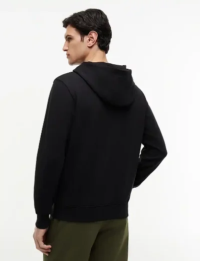 Tommy Hilfiger Flag Embroidery Terry Drawstring Hoody | Black