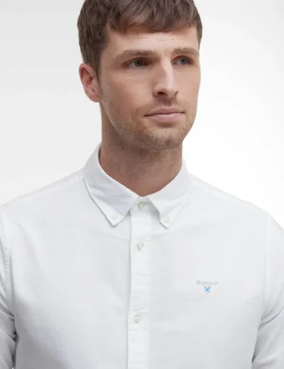 Babrour Mens Oxford Long Sleeve Shirt | White