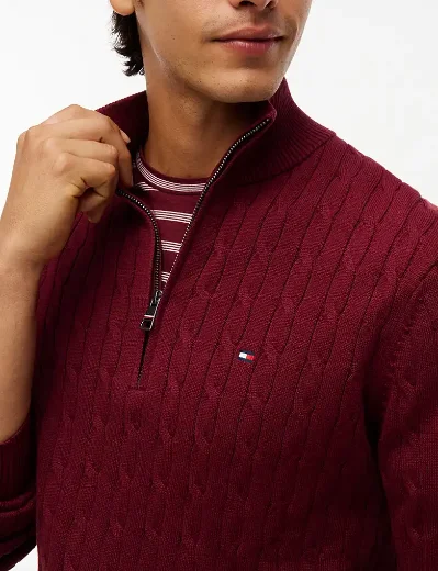 Tommy Hilfiger Cable Knit Quarter-Zip Jumper | Burgundy