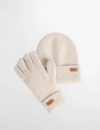 Barbour Pendle Blair Beanie and Glove Gift Set | Cream/Eggshell