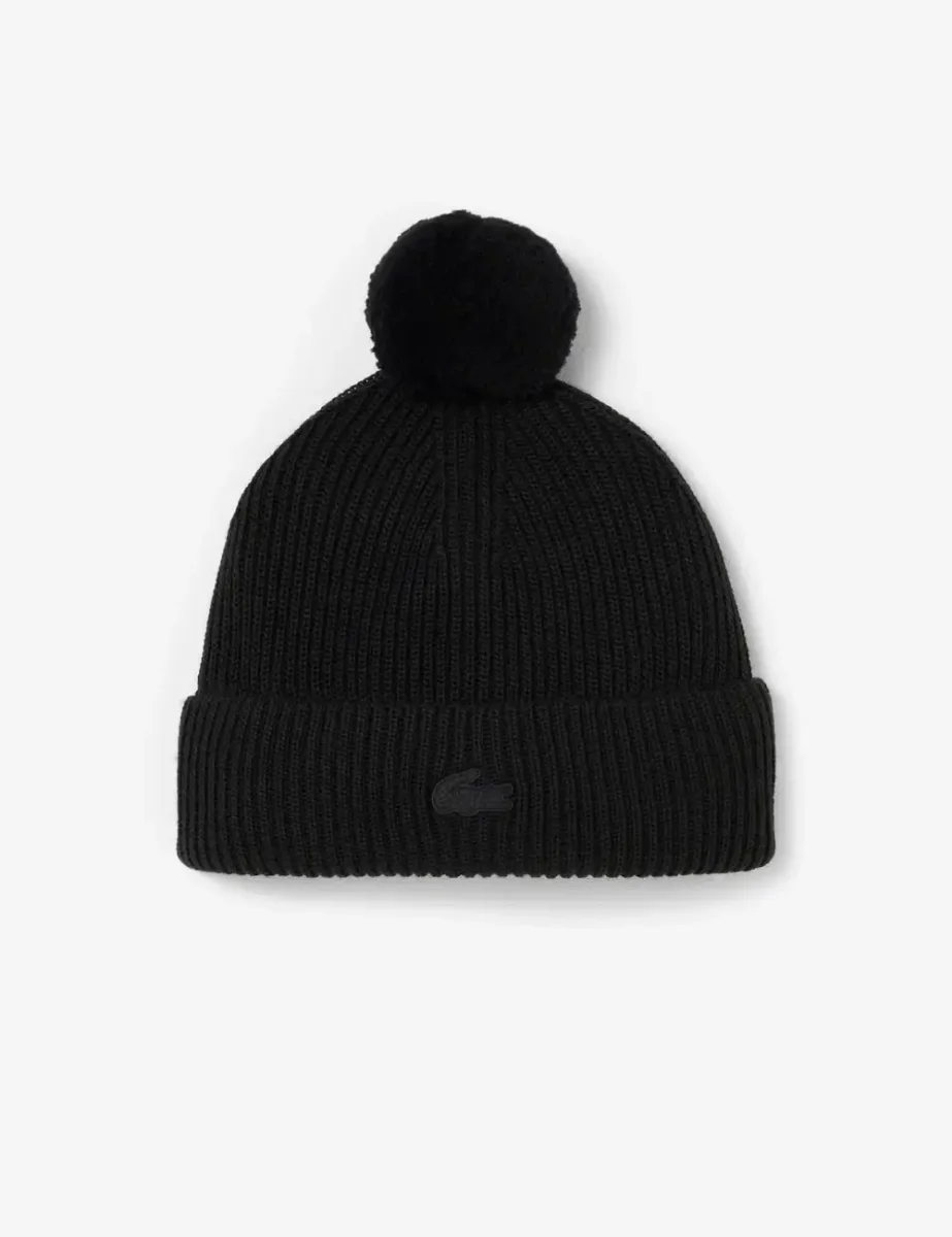 Lacoste Sport Mens Knitted Pom Beanie | Black