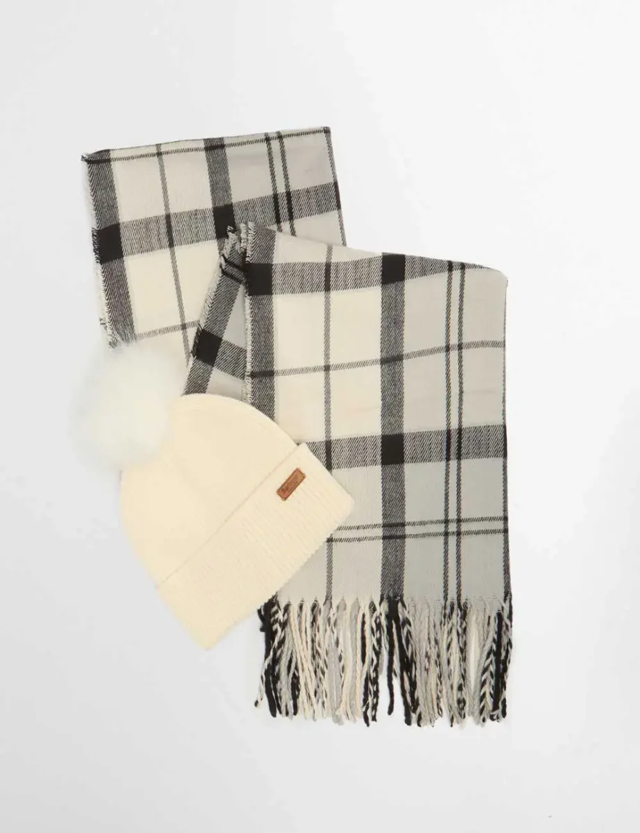 Barbour Dover Beanie Hat and Hailes Scarf Gift Set | Monochrome
