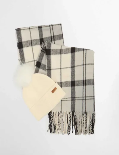 Barbour Dover Beanie Hat and Hailes Scarf Gift Set | Monochrome