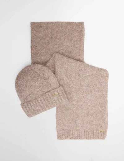 Barbour Womens Emmy Beanie & Scarf Gift Set | Taupe Mist
