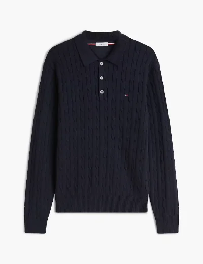Tommy Hilfiger Cable Knit Polo Jumper | Navy Blue