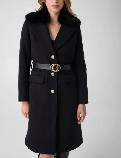 Picture of Guess Womens Wool-Blend Belted Coat | Black