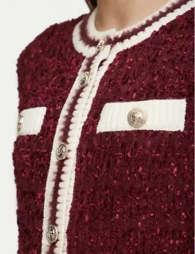 Guess Womens Aomori Textured Knit Cardigan | Burgundy