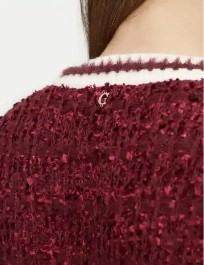 Guess Womens Aomori Textured Knit Cardigan | Burgundy